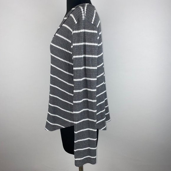 Altar'd State S Gray White Stripe Waffle Knit Long Sleeve Top Rounded Hem - Picture 6 of 12